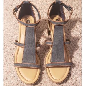 Unique Strappy Denim Chunky Heels